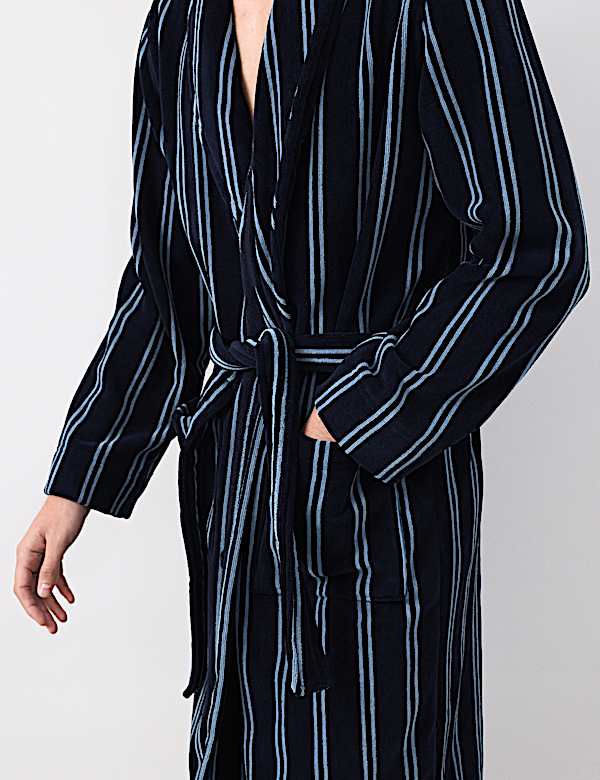 Pure Cotton Velour Striped Dressing Gown - BE
