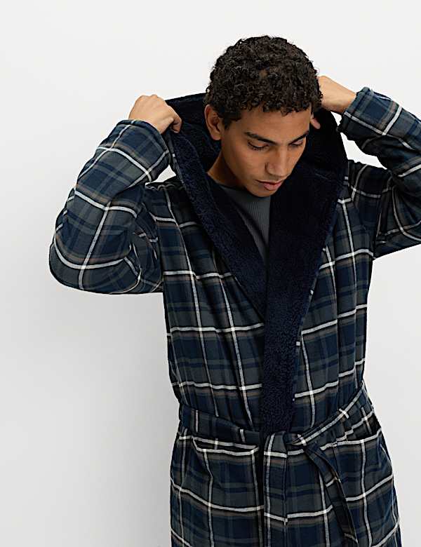 Pure Cotton Checked Dressing Gown - HR