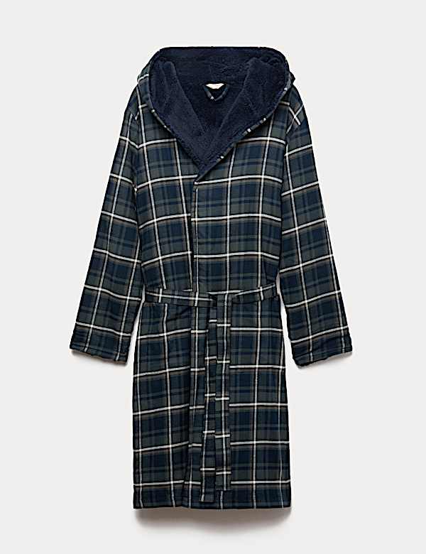 Pure Cotton Checked Dressing Gown - HR