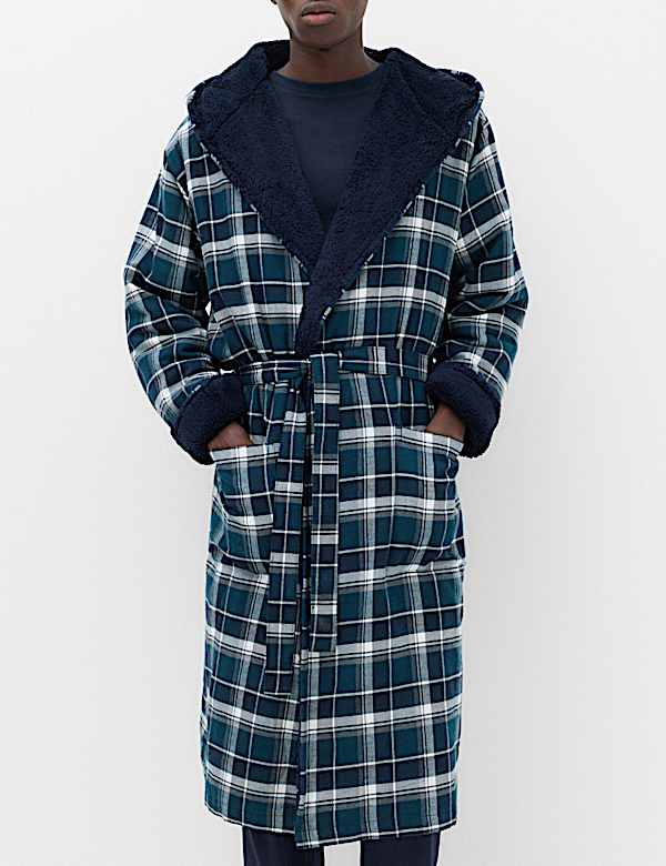 Robe de chambre sans coutures 100 % coton &agrave; carreaux - CA