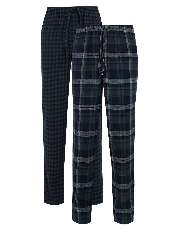 2 Pack Pure Cotton Checked Pyjama Bottoms
