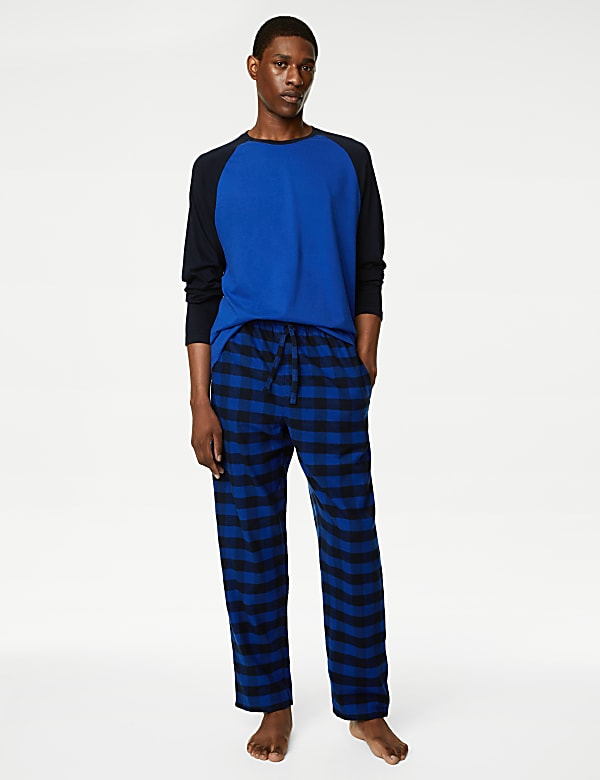 Brushed Cotton Checked Pyjama Set BLUE MIX Pyjamas M S NZ
