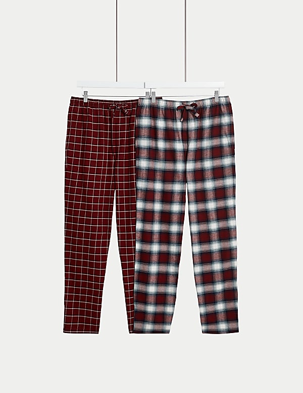 2pk Pure Cotton Checked Pyjama Bottoms BURGUNDY Pyjamas M S GR