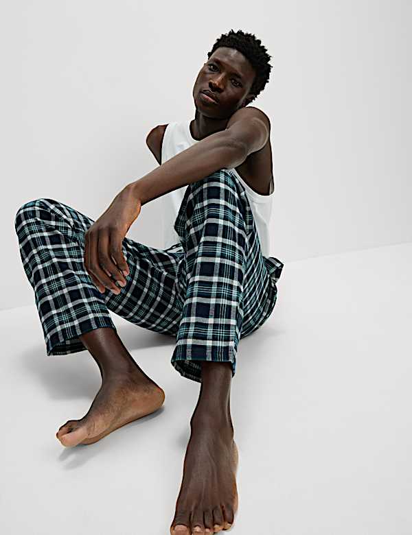 2pk Brushed Cotton Checked Pyjama Bottoms - DK