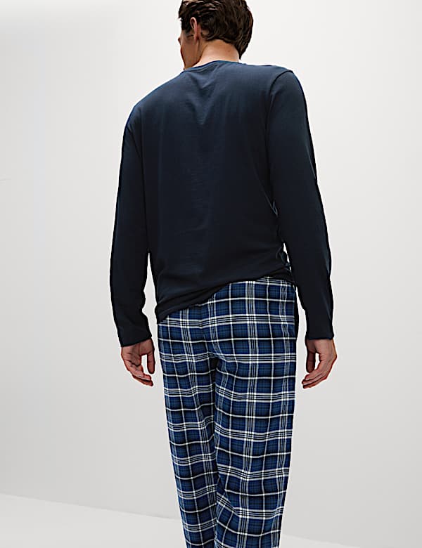 סט פיג'מה מכותנה סרוקה עם הדפס משבצות - IL