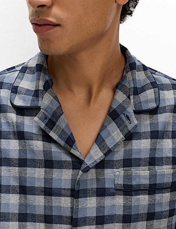 Pyjama en coton peign&eacute; &agrave; carreaux - LU