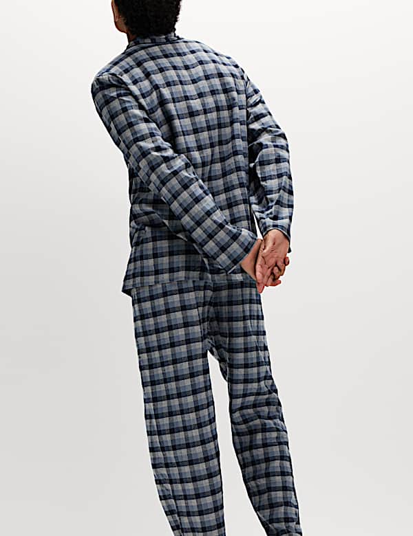 Pyjama en coton peign&eacute; &agrave; carreaux - LU