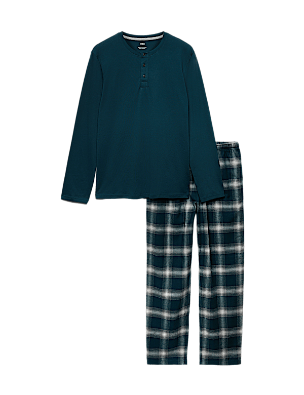 Pure Cotton Brushed Henley Checked Pyjama Set