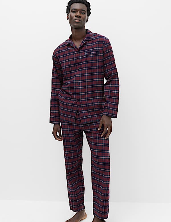 Ensemble pyjama 100 % coton peign&eacute; &agrave; carreaux - CA