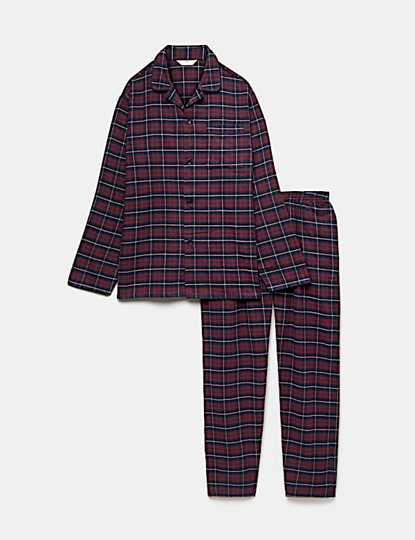 Ensemble pyjama 100 % coton peign&eacute; &agrave; carreaux - CA