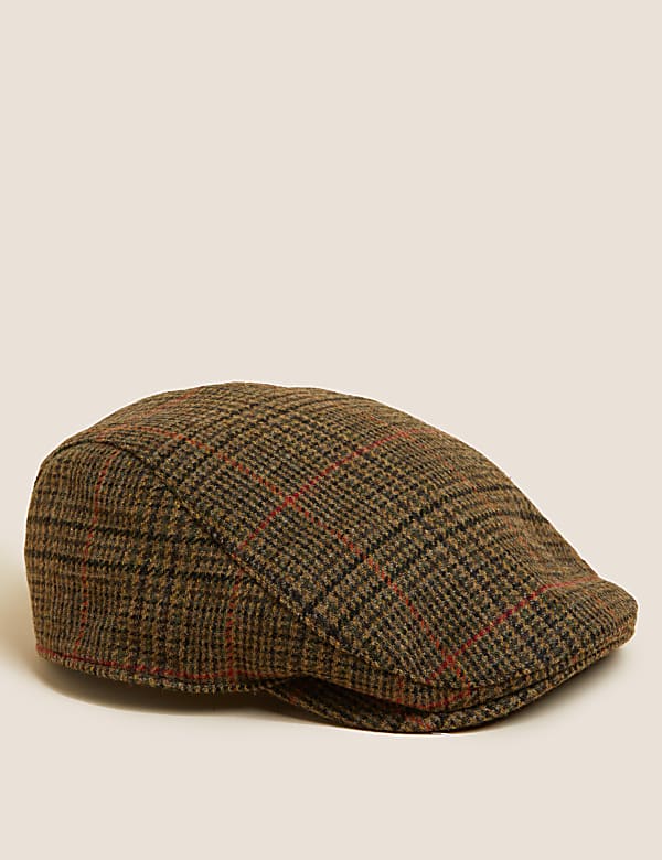 Buy Pure Wool Checked Flat Cap with Stormwear at Marks Spencer
