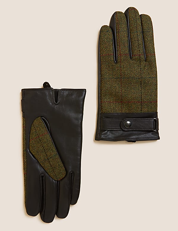 Buy British Wool and Leather Herringbone Gloves at Marks Spencer