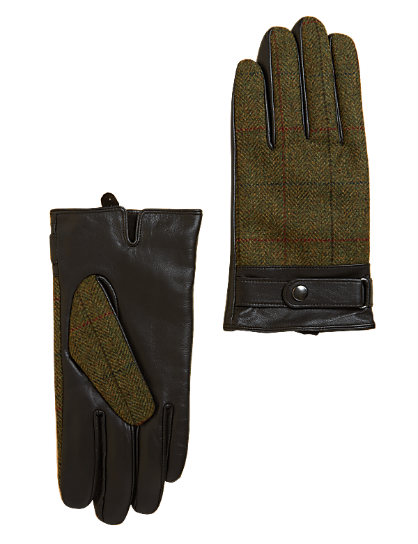 British Wool and Leather Herringbone Gloves