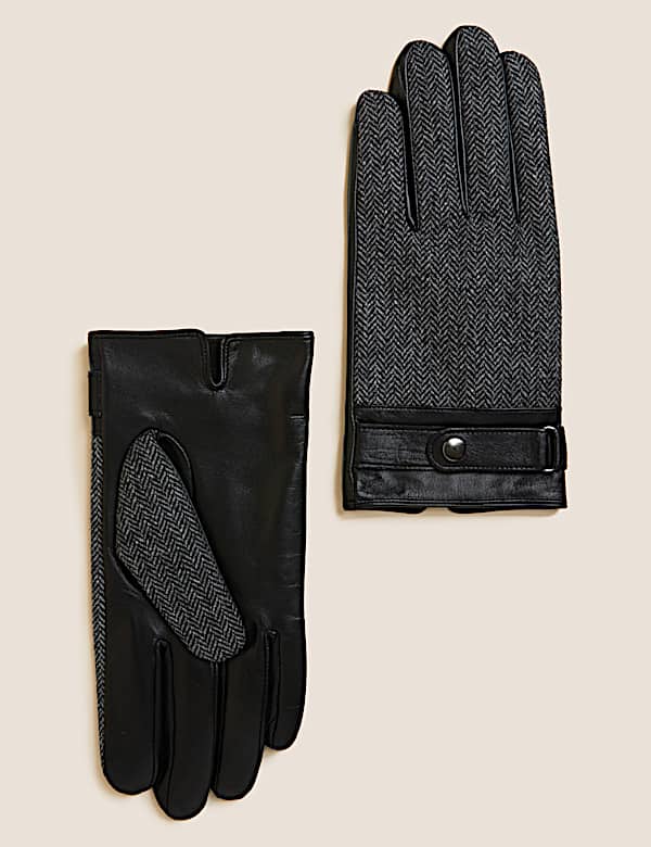 British Wool and Leather Herringbone Gloves