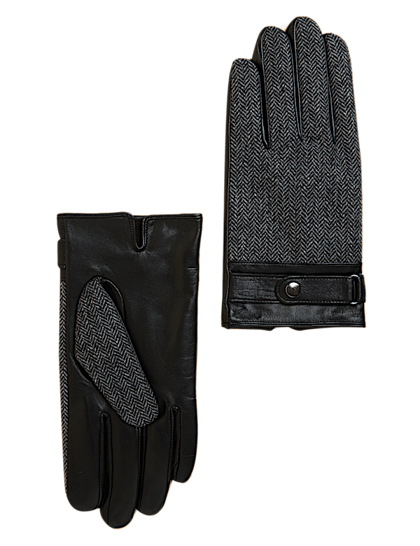 British Wool and Leather Herringbone Gloves