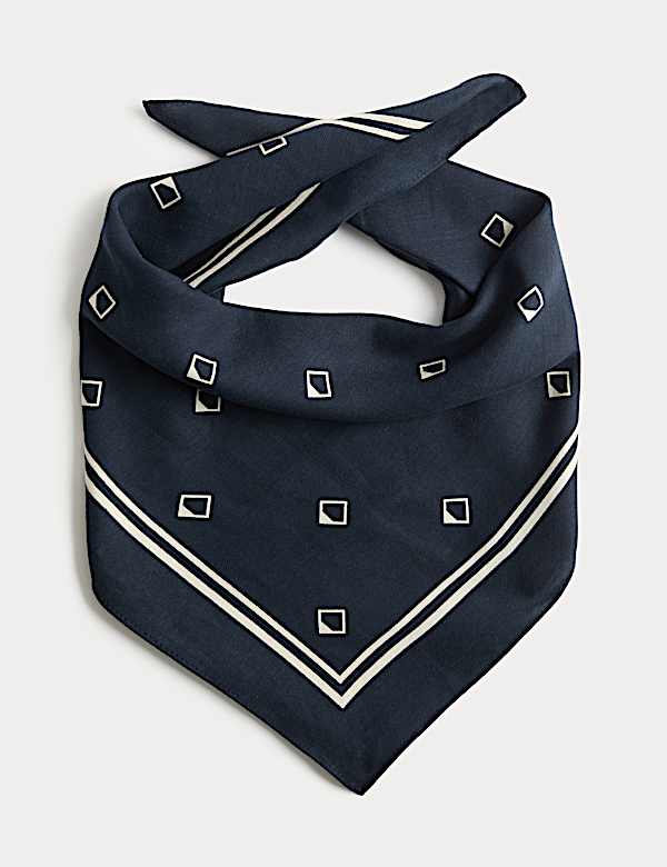 Linen Blend Geometric Print Bandana Scarf - LU