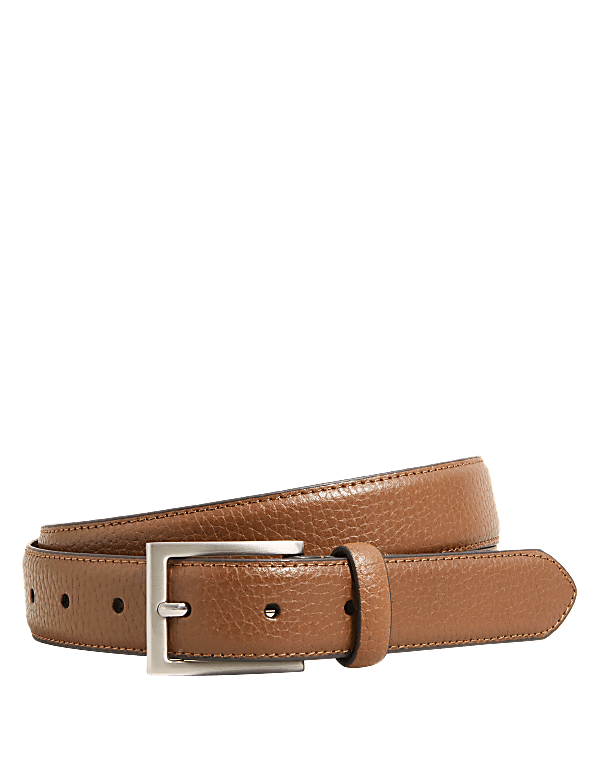 Textured Leather Slim Belt