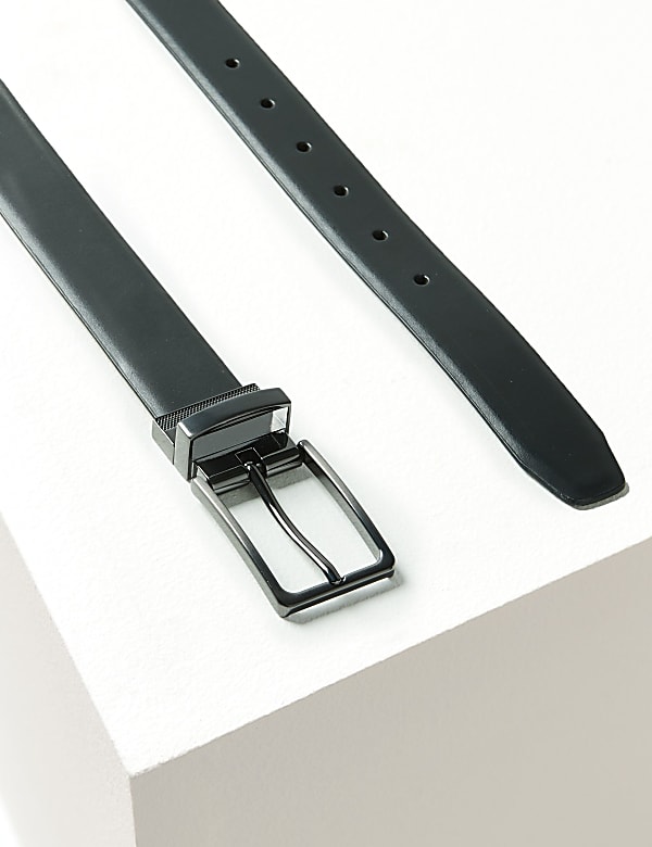 Leather Rectangular Buckle Reversible Belt