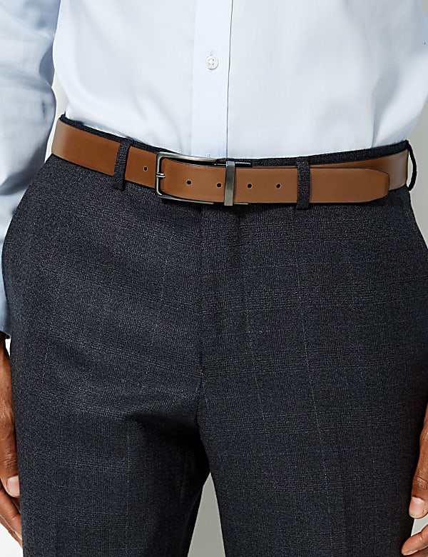 Leather Rectangular Buckle Reversible Belt