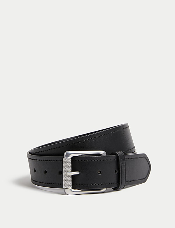 Leather Stitch Detail Belt BLACK Belts M S ID