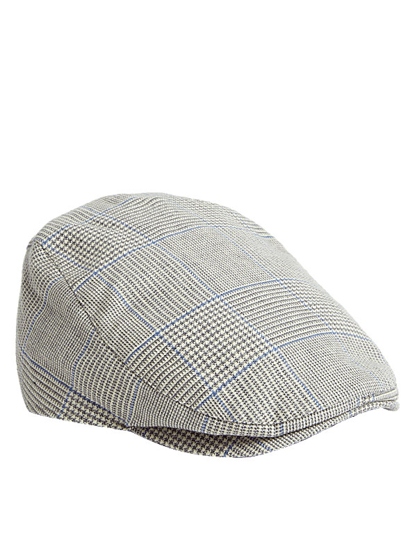 Linen Blend Checked Flat Cap