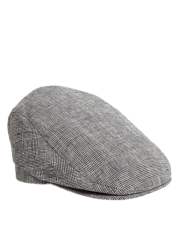 Buy Linen Blend Dogstooth Flat Cap at Marks Spencer