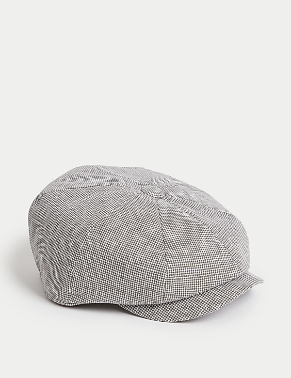 Linen Cotton Blend Checked Baker Boy Hat - FI