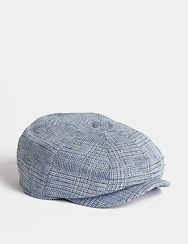 Linen Rich Checked Baker Boy Hat - DE