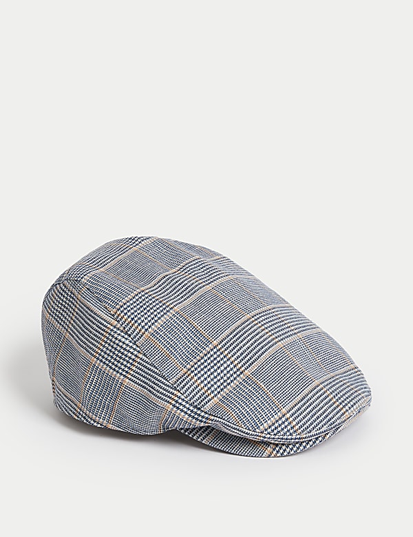 Linen Cotton Blend Checked Flat Cap - IS