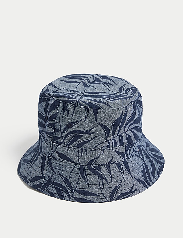 Pure Cotton Leaf Print Bucket Hat - NO