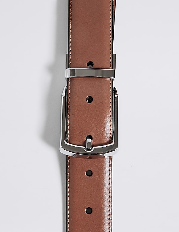 Leather Rectangular Buckle Reversible Belt