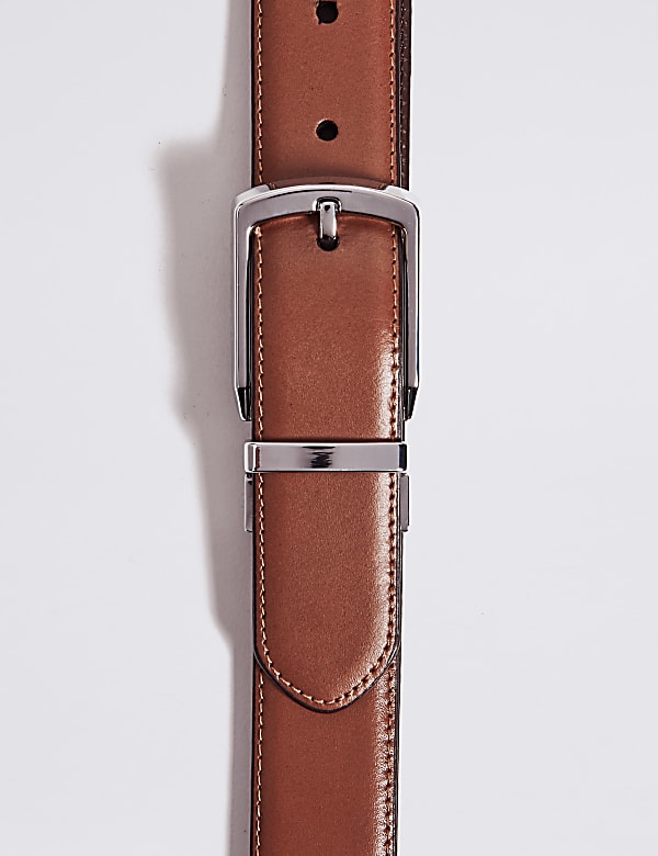 Leather Rectangular Buckle Reversible Belt