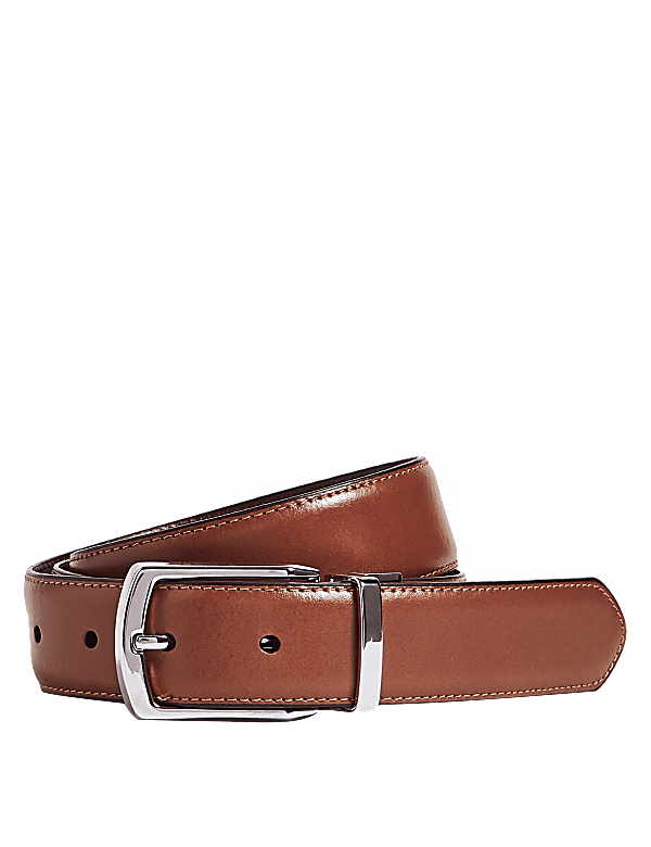 Leather Rectangular Buckle Reversible Belt