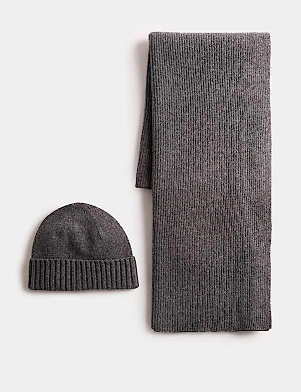 Merino Wool Ribbed Knitted Hat & Scarf Set - JE