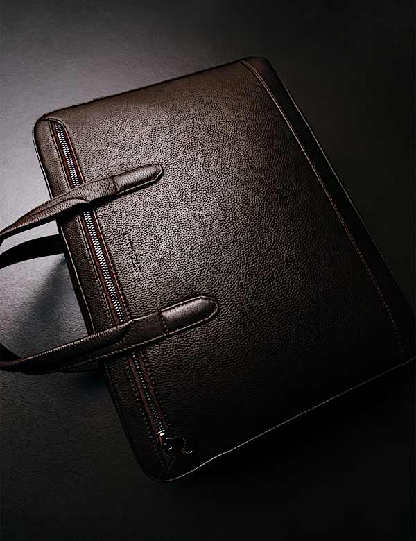 Leather Pebble Grain Laptop Bag - AT