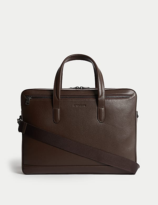 Leather Pebble Grain Laptop Bag - PT