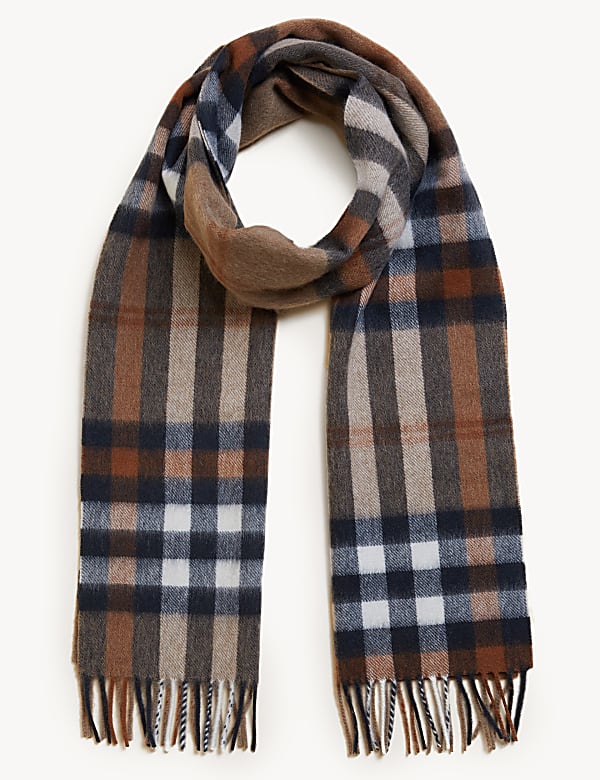 Pure Merino Wool Checked Scarf