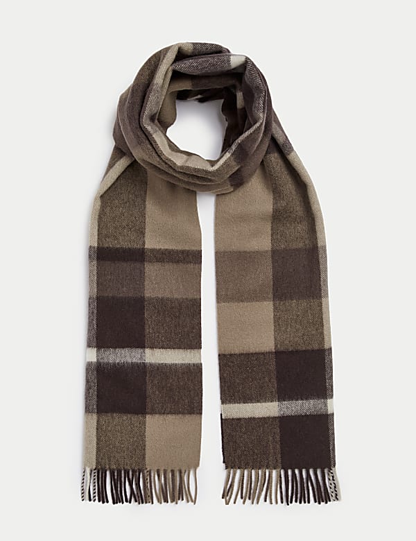 Pure Merino Wool Checked Scarf CAMEL Gloves M S JE