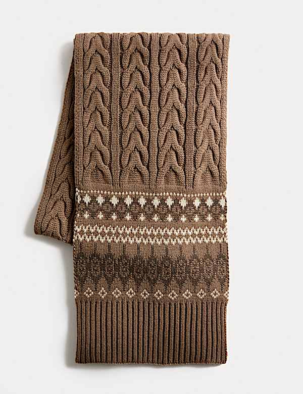 Cable Knit Fair Isle Scarf - FI