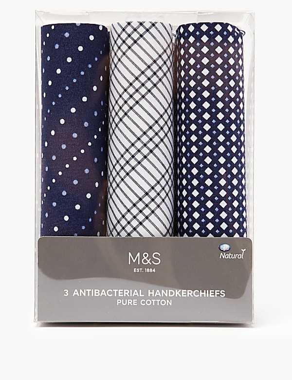 3 Pack Antibacterial Cotton Handkerchiefs