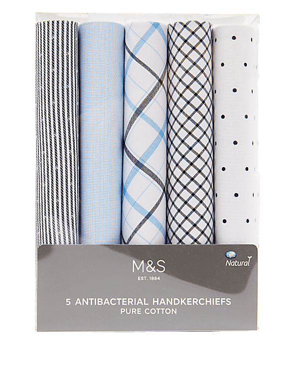 5 Pack Antibacterial Pure Cotton Handkerchiefs