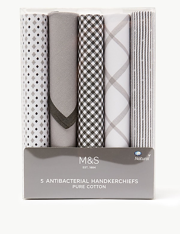 5pk Pure Cotton Printed Handkerchiefs