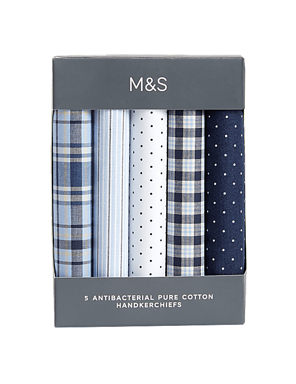 5pk Antibacterial Pure Cotton Handkerchiefs