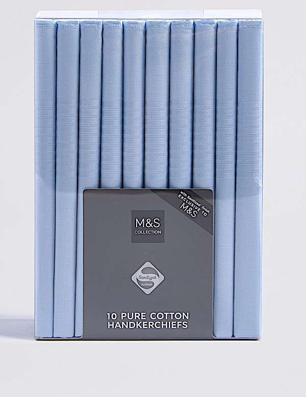 10pk Antibacterial Pure Cotton Handkerchiefs with Sanitized Finish®