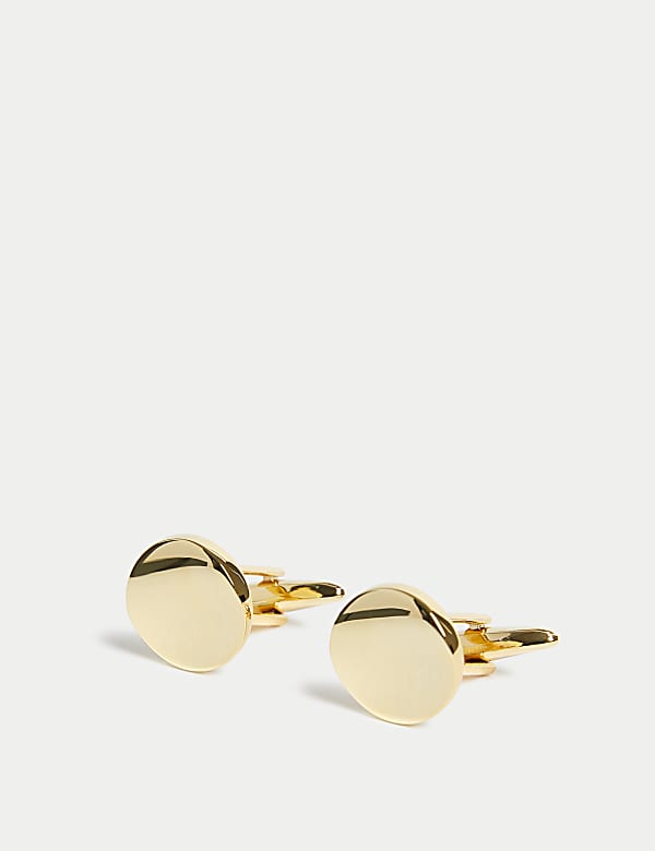 Gold Plated Circle Cufflinks - CZ