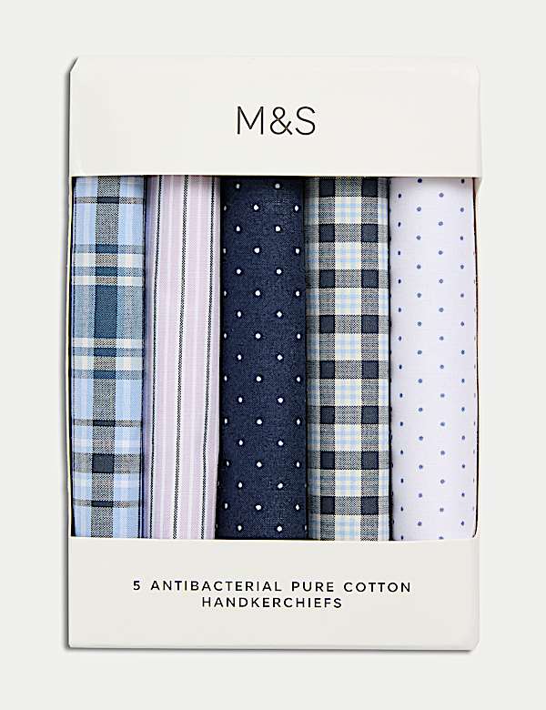 5pk Pure Cotton Patterned Handkerchiefs - DE