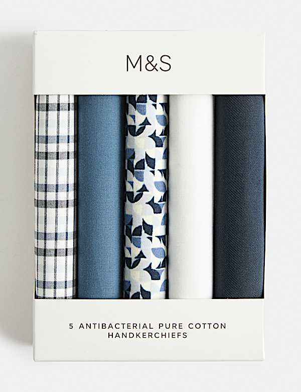 5pk Pure Cotton Antibacterial Handkerchiefs - CA