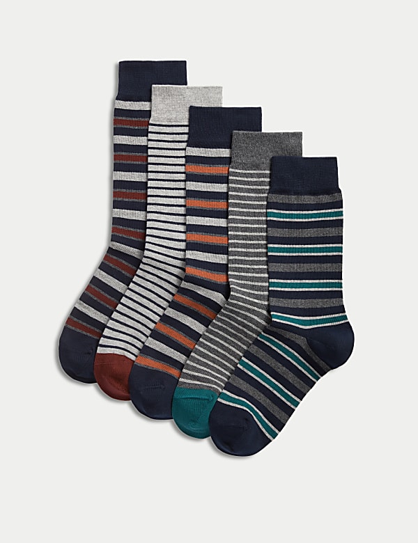 5pk Cool & Fresh™ Stripe Cotton Rich Socks - HK