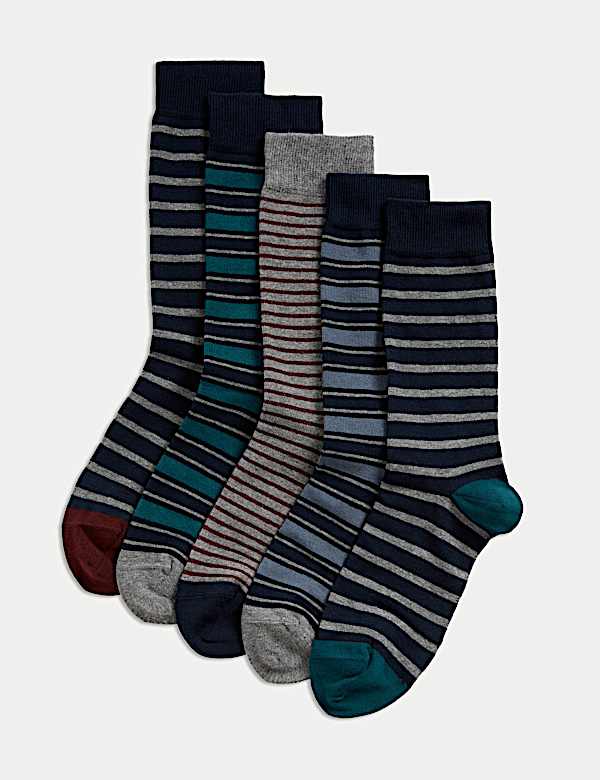 5pk Cool & Fresh™ Striped Cotton Rich Socks - SK