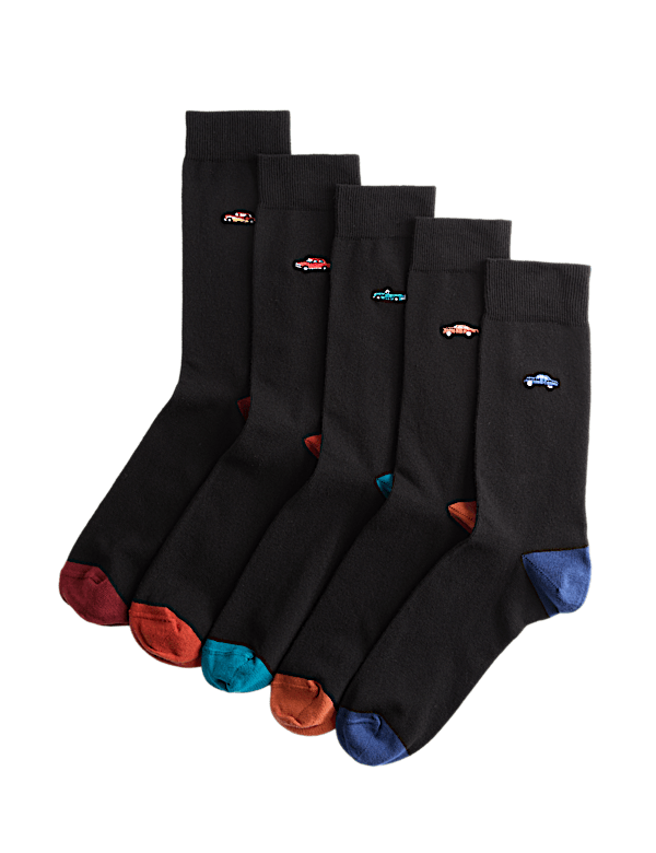 5 Pack Cool & Fresh&trade; Vintage Car Cotton Rich Socks